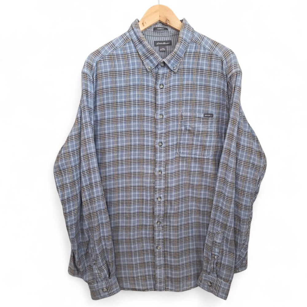 Eddie Bauer Shirt Mens TXL Tall Blue Plaid Button Down‎ Classic Fit Long Sleeve